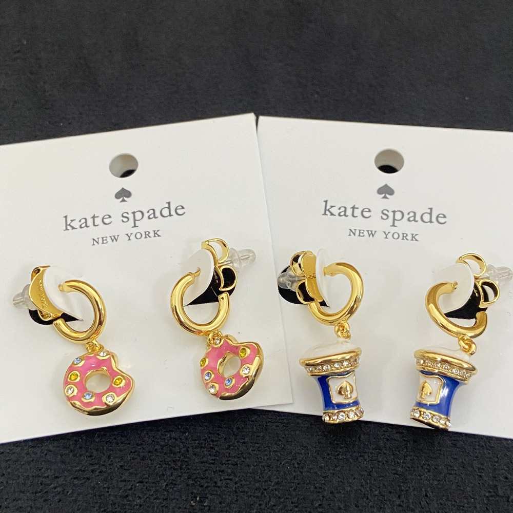 Kate SPADE Creative Donut Coffee Cup Enamel Rhinestone Metal Earrings